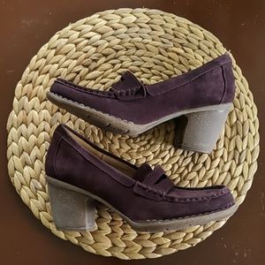 Clarks Unstructured Suede Chunky Heal Loafer